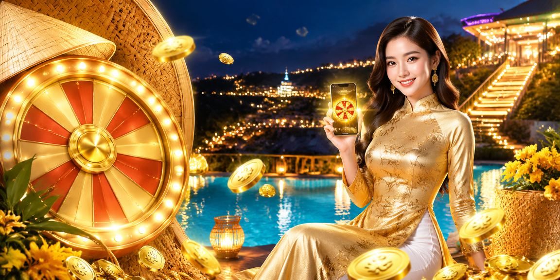 Người phụ nữ mặc áo dài tại Đà Lạt đang chơi roulette trực tuyến và theo dõi giải thưởng trên điện thoại
