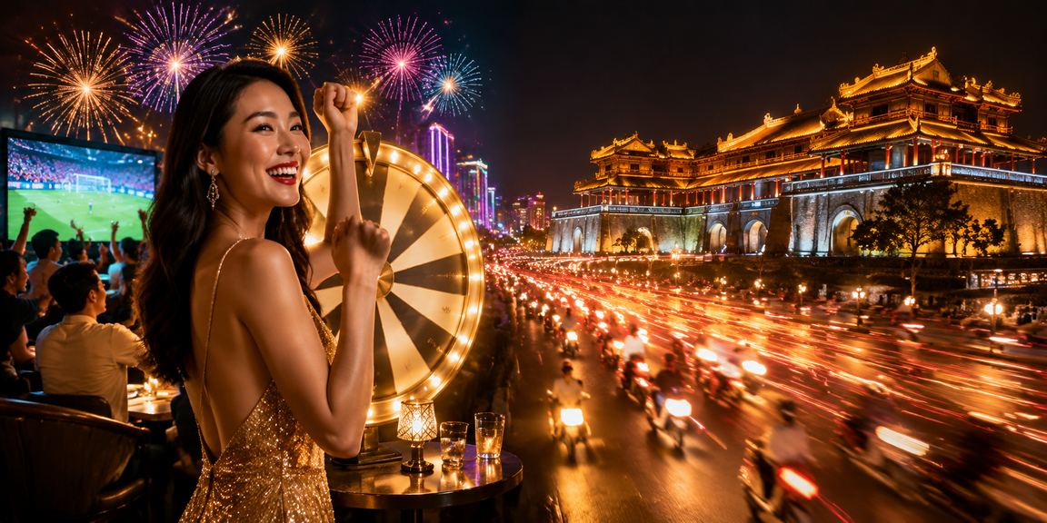 Bầu không khí rút thăm may mắn kiểu neon tại Huế, gợi liên tưởng đến game casino trực tuyến